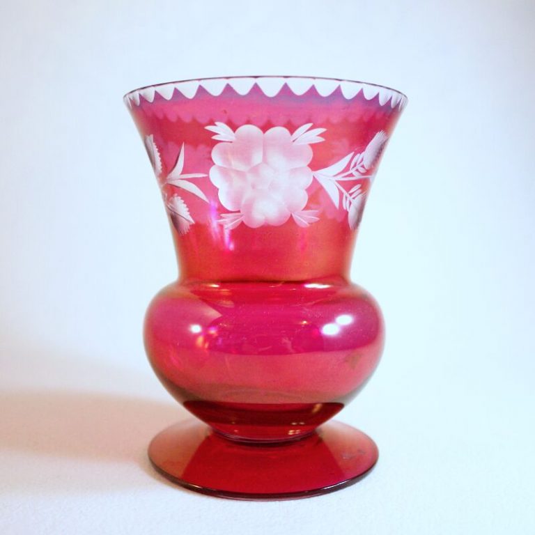 Vintage Pink Etched Glass Vase The Abode Sc